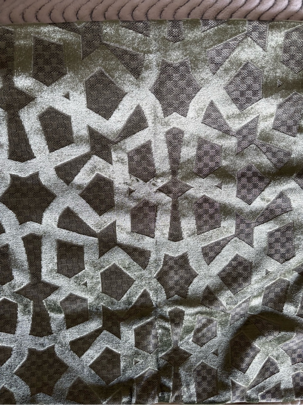 Geometric Jacquard Throw Pillow Cover in Olive Green and Taupe